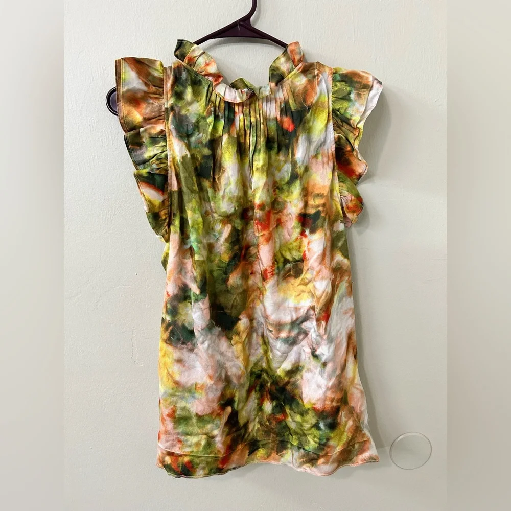 Marie Oliver Emma Top Garden Print Sz L Silk Blend